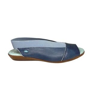 Cloud Womens Blue Leather Elastic Slingback Peep Toe Wedge Sandals Size 40/US 9